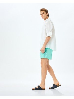 Koton Slogan Baskılı Beli Bağcıklı Oversize Deniz Şortu