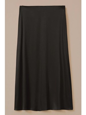 Kadın Parlak Dokulu Saten Uzun Etek - Siyah