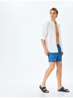 Koton Beli Bağcıklı Baskılı Cep Detaylı Oversize Deniz Şortu