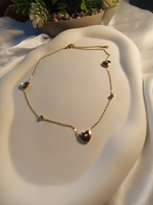 Stainless Steel Nazar Boncuklu Kalp Detaylı Çelik Kolye