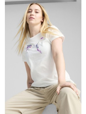 Puma Graphics Floral Cat Logo Beyaz Kadın Tişört 68508102