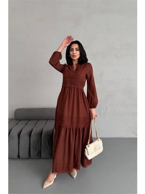 Dipmoda Kadın Atlas Kumaş Dantel Detaylı Elbise DPMS2517