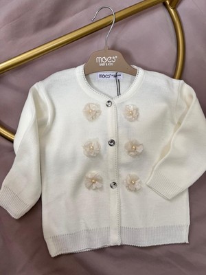 Çiceki Kendinden Düğme Detaylı Kız Bebek Triko Hırka