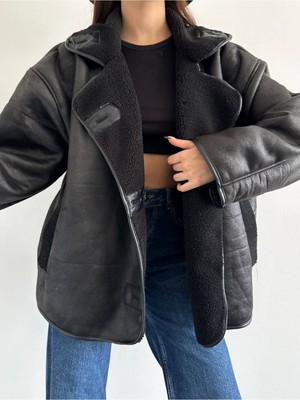 Dokulu Süet Içi Kürk Oversize Zr Mont