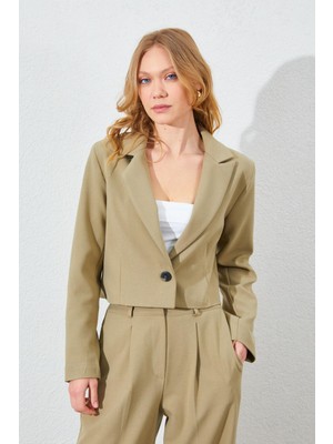 Tena Kadın Çağla Tek Düğmeli Poliviskon Crop Blazer Ceket