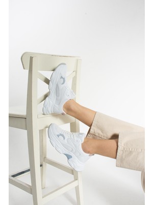 Nagen Kadın Beyaz Mavi Pudra Günlük Spor Ayakkabı