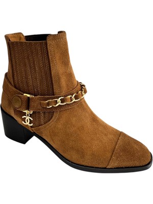 Tufan Shoes Taba  Süet Deri Zincir Detay  Bot