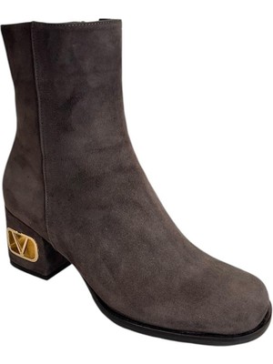 Tufan Shoes Antrasit  Süet Deri Içi Sıcak Astar Topuklu Bot