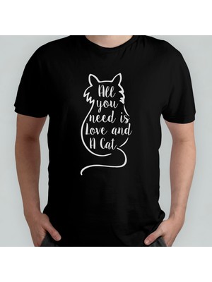 Pixxa All You Need Is Love And A Cat - Kedi Sevgisi Unisex %100 Pamuklu Bisiklet Yaka T-Shirt Model 1