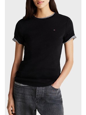 Tommy Hilfiger % 100 Pamuk Slim Fit Bisiklet Yaka T Shirt Bayan T Shirt W0WW40587 Bds