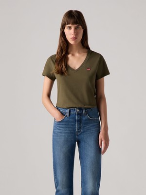 Kadın V Yaka Yeşil T-Shirt 85341-0105