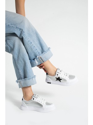 Nesan Kadın Beyaz Siyah Günlük Spor Ayakkabı