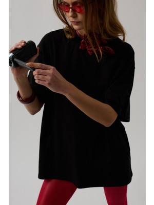 Sırt Baskılı Oversize Siyah T-Shirt