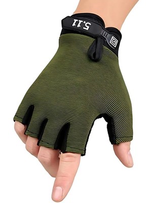 Single Sword Çocuk Yarım Parmak Bisiklet & Spor Eldiveni – Haki Renk | SC-111 Koruyucu Model