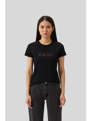 Boss Bisiklet Yaka Kadın T-Shirt Siyah