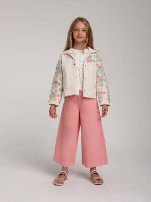 Escabel Kız Çocuk Tasarım Çiçekli Kot Ceket