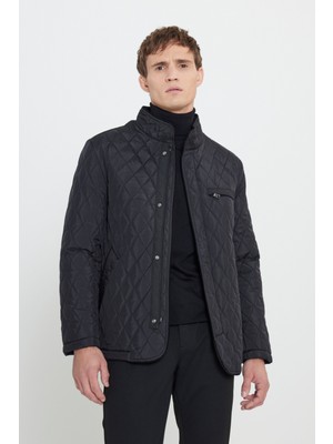 Standart Fit Normal Kesim Dik Yaka Desenli Overcoat