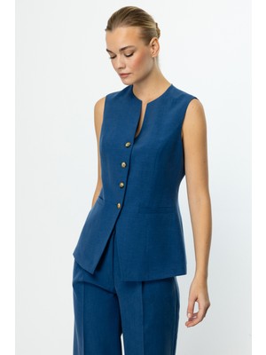 Ekol Kadın Önü Düğmeli Kolsuz Yelek 4190 Indigo