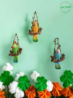 Gobo Goboticaret 3 Adet Dekoratif Sallanan Duvar ve Bahçe Süsü Kuş Biblo Farklı Renk Seçenekleri 13*9  cm