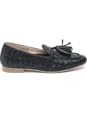 Hakiki Deri Püsküllü Bantlı Kadın Babet