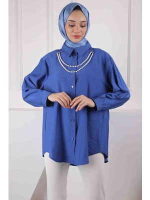 İmaj Butik İndigo İnci Kolyeli Gömlek