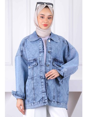 İmaj Butik Mavi Lazer Kesim Kot Ceket
