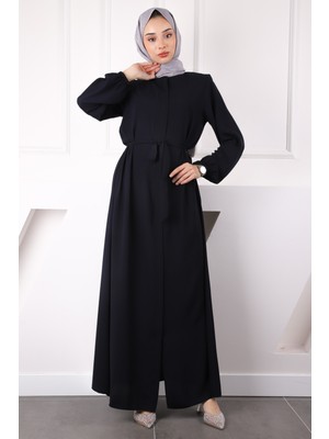 İmaj Butik Lacivert Kol Lastikli Fermuarlı Ferace