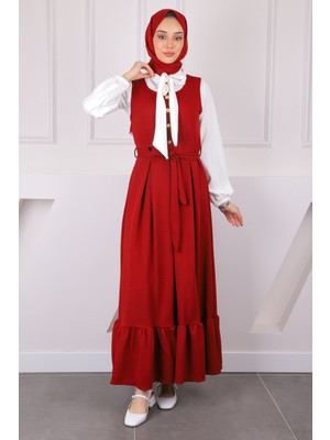 İmaj Butik Bordo Kuşaklı Bluz Kombinli Jile Elbise