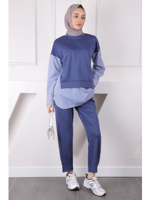İmaj Butik Lacivert Gömlek Garnili Modal Tunik Pantolonlu Takım