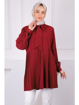 İmaj Butik Bordo Piliseli Modal Tunik