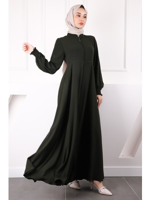 İmaj Butik Haki Kol Gipeli Fermuarlı Ferace