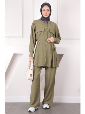 İmaj Butik Haki Cepli Tunik Pantolonlu Takım