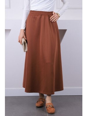 İmaj Butik Kahverengi Bel Lastikli Scuba Puf Etek
