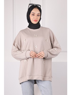 İmaj Butik Vizon Kurdele Detaylı Modal Sweat