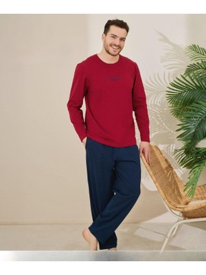 Pijamoni Erkek Pamuklu Bisiklet Yaka Uzun Kol Ince Pijama Takımı 6150/13 - 1 Adet