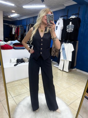 Kadın Palazzo Pantolon Yelek Ikili Takım