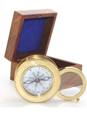 Periboia Ahşap Kutulu Pirinç Mercekli Pusula Model 2