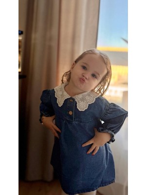 Tude Kids Kız Çocuk Fisto Yakalı Kot/Denim Elbise