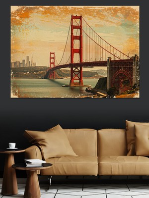 Golden Gate Bridge'in Gün Batımı Dekoratif Kanvas - Mdf Ahşap Tablo