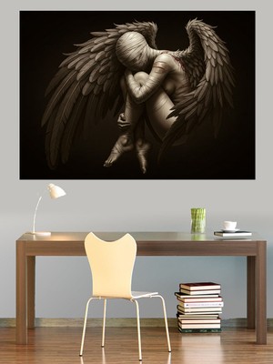 Karanlık Kanatlı Melek Dekoratif Kanvas - Mdf Ahşap Tablo