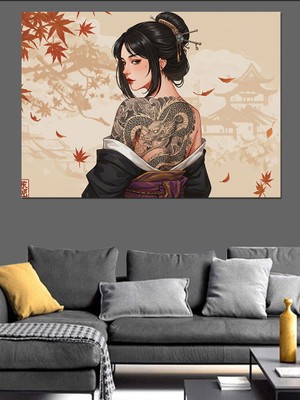 Geleneksel Japon Kadın Dekoratif Kanvas - Mdf Ahşap Tablo