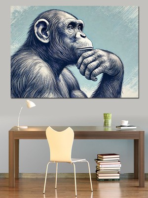 Düşünen Şempanze Portresi Dekoratif Kanvas - Mdf Ahşap Tablo
