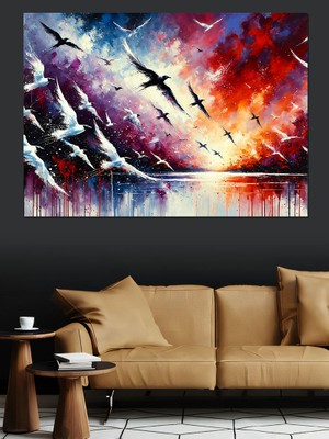 Renkli Kuş ve Manzara Dekoratif Kanvas - Mdf Ahşap Tablo