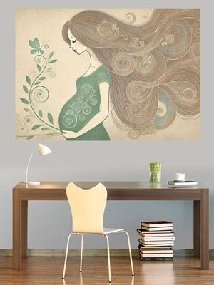 Saçlarda Dalga: Hamile Kadın Profili Dekoratif Kanvas - Mdf Ahşap Tablo