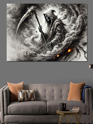 Ölüm ve Tırpan Dekoratif Kanvas - Mdf Ahşap Tablo