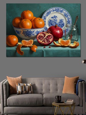 Turuncu Meyve Natürmort Dekoratif Kanvas - Mdf Ahşap Tablo