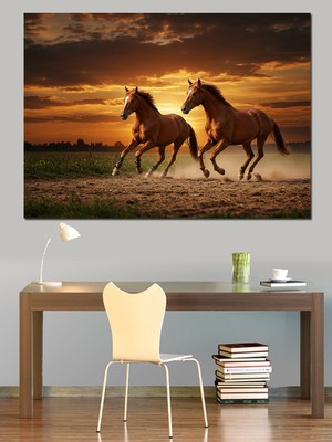Vahşi Atlar Koşusu Dekoratif Kanvas - Mdf Ahşap Tablo