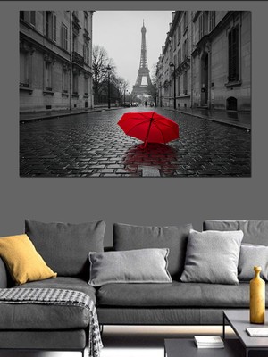 Şemsiye ve Eyfel Kulesi Dekoratif Kanvas - Mdf Ahşap Tablo