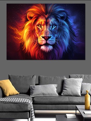 Renkli Aslan Çiftliği Dekoratif Kanvas - Mdf Ahşap Tablo