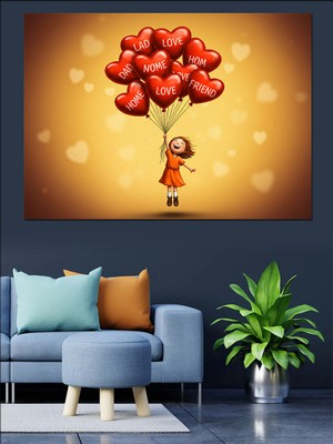 Kalpli Balon Tutan Kız Dekoratif Kanvas - Mdf Ahşap Tablo